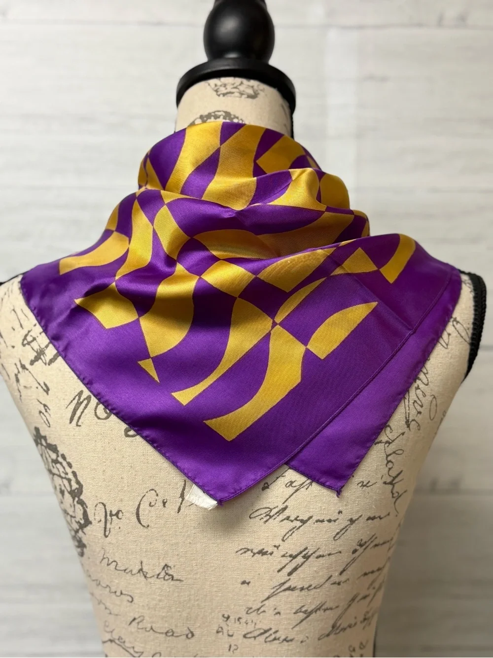 Vintage Purple and Gold Geometric Silk Scarf by The  Hecht Co